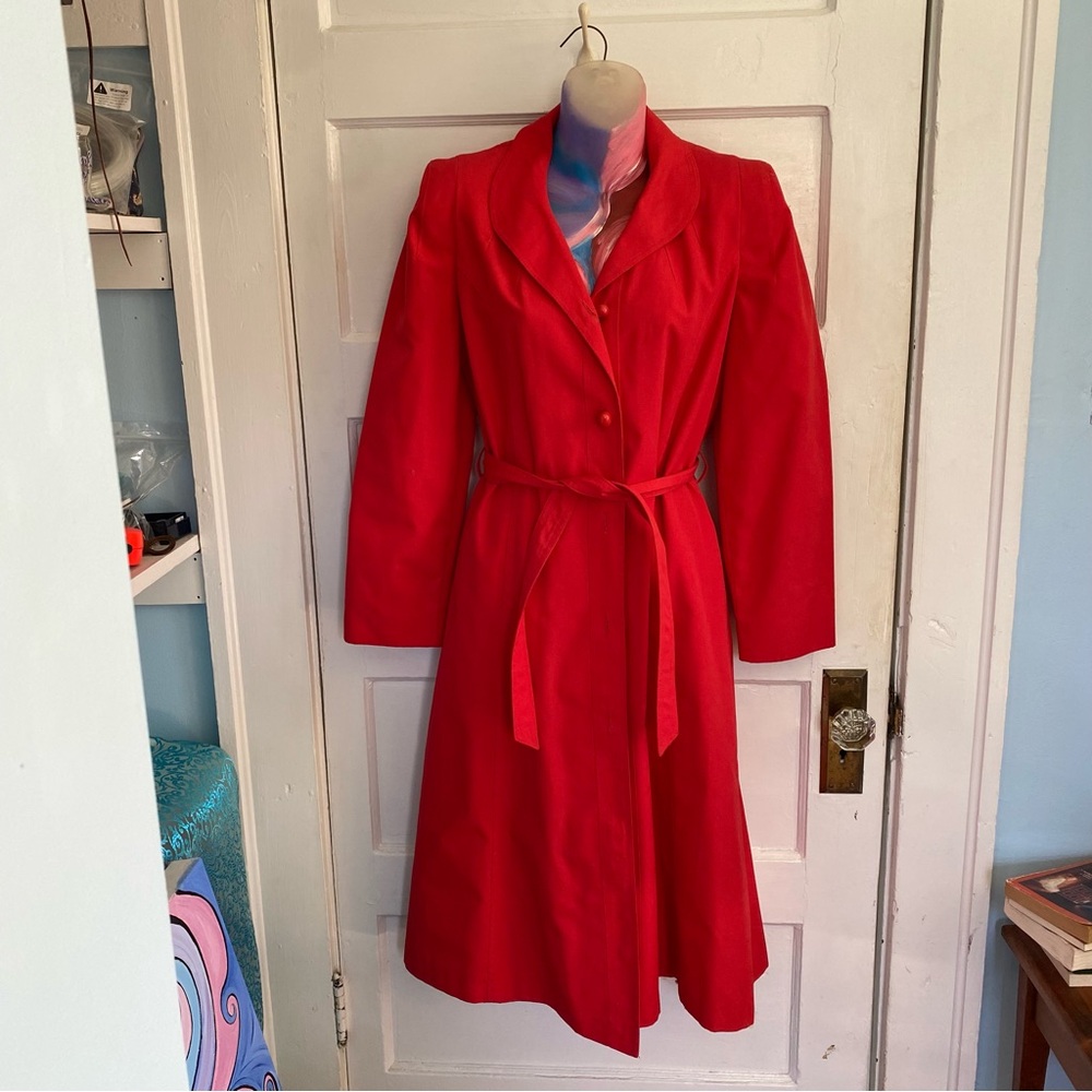 Vibrant Red Belted Trench Coat